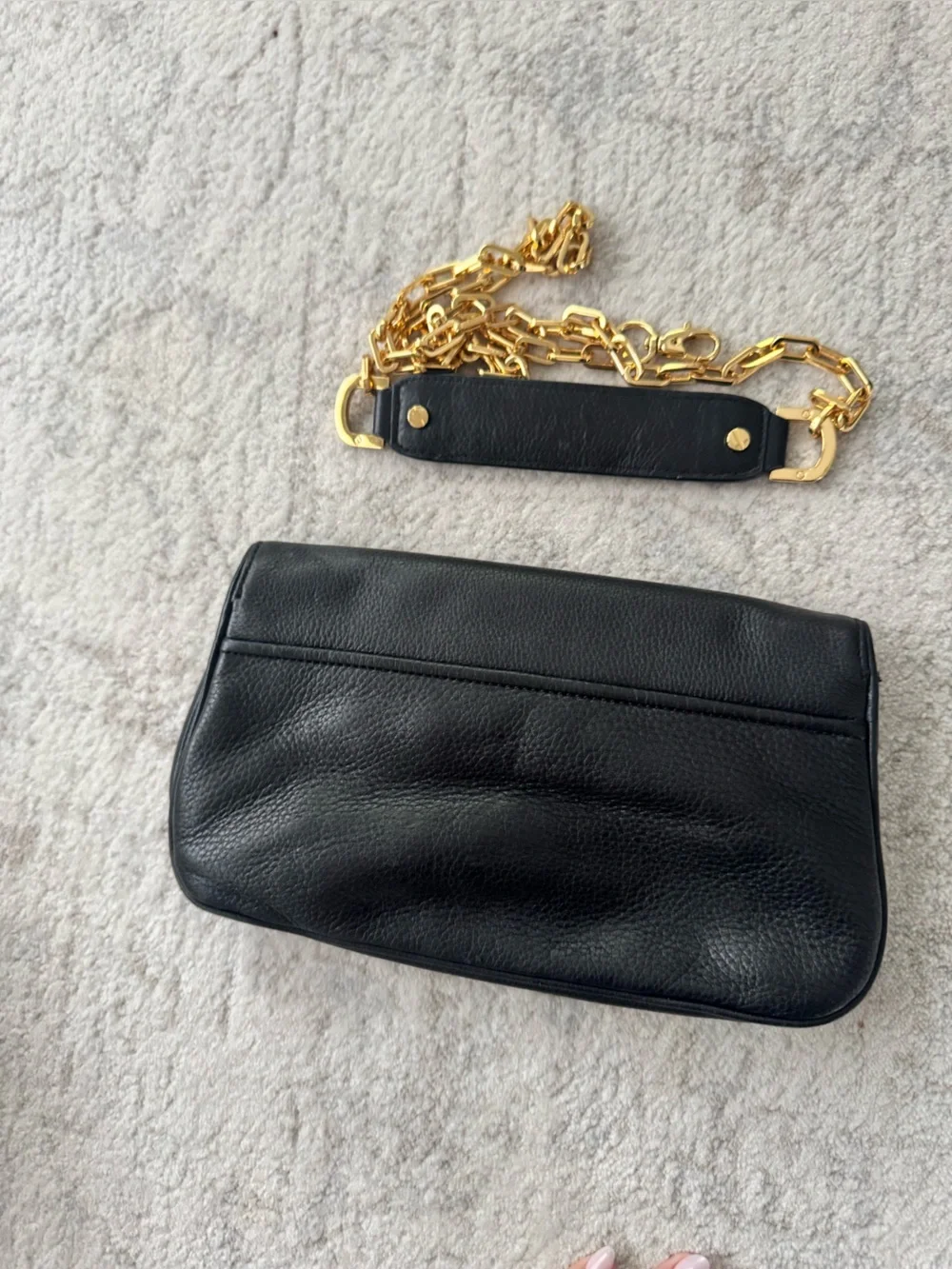 Tory Burch Black Leather Shoulder Bag with Gold Logo Detail